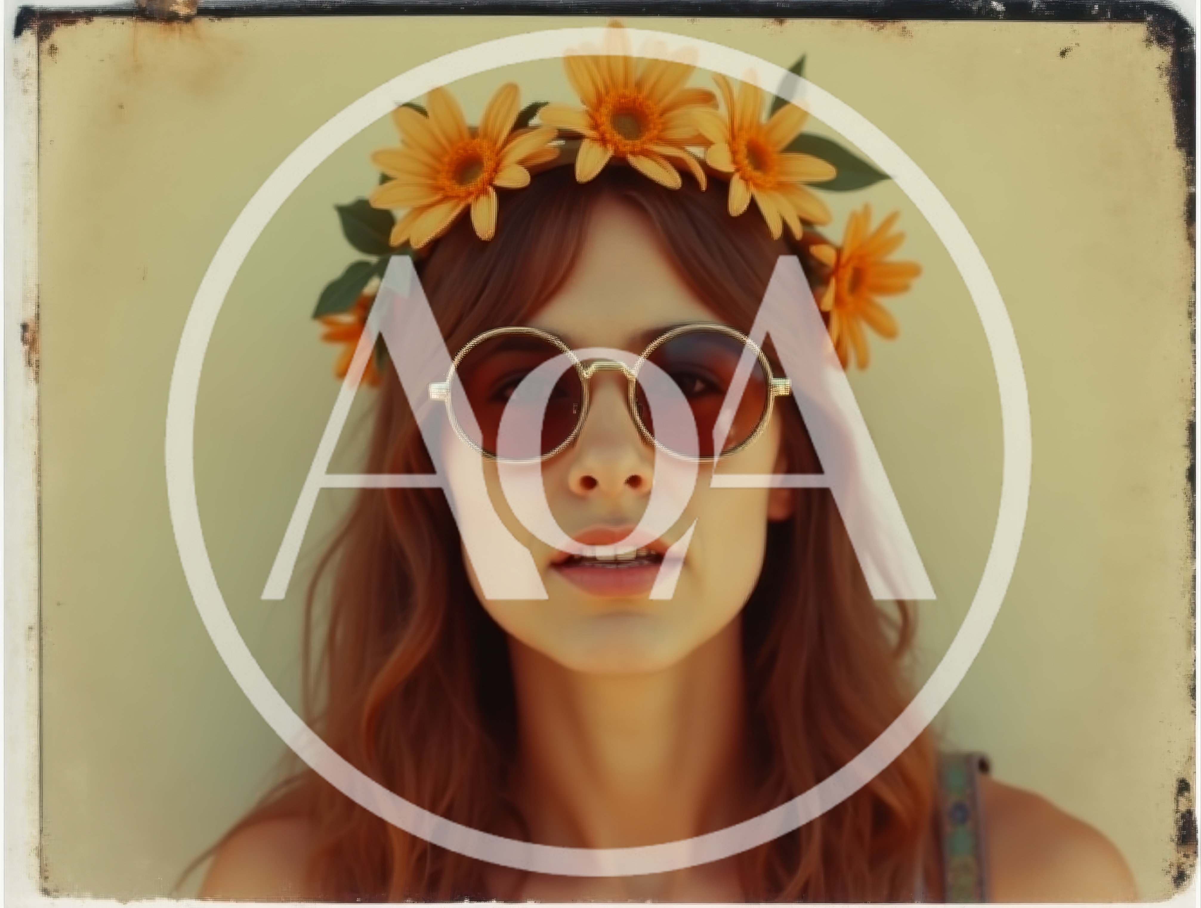 Young Woman Wearing Flower Crown And Round Sunglasses
