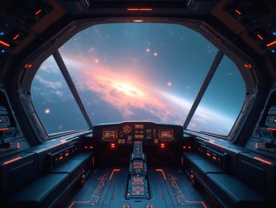 Futuristic Spaceship Cockpit Overlooking A Glowing Planet