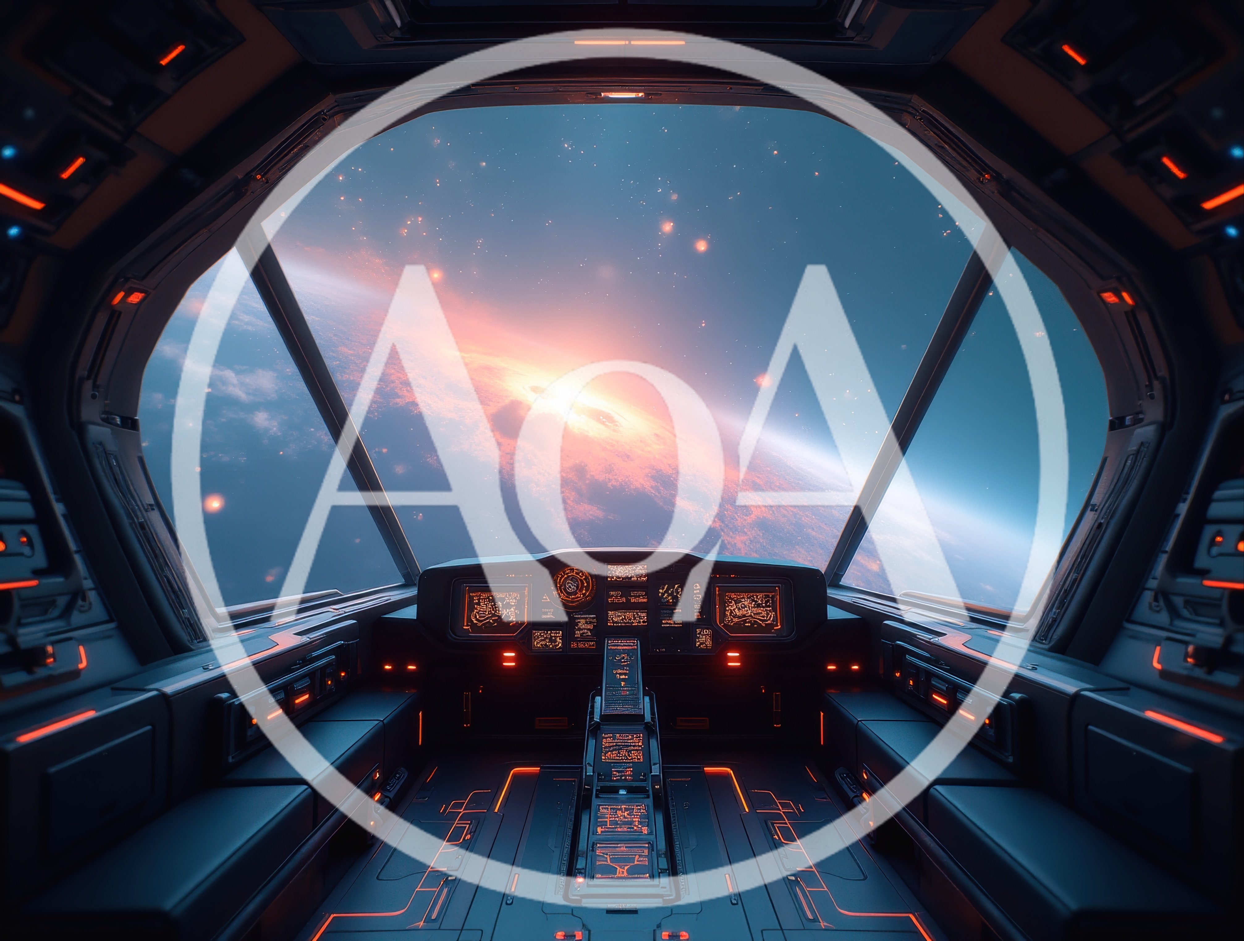 Futuristic Spaceship Cockpit Overlooking A Glowing Planet