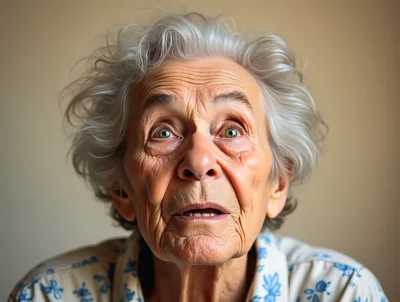 Portrait Of An Elderly Woman With A Surprised Expression