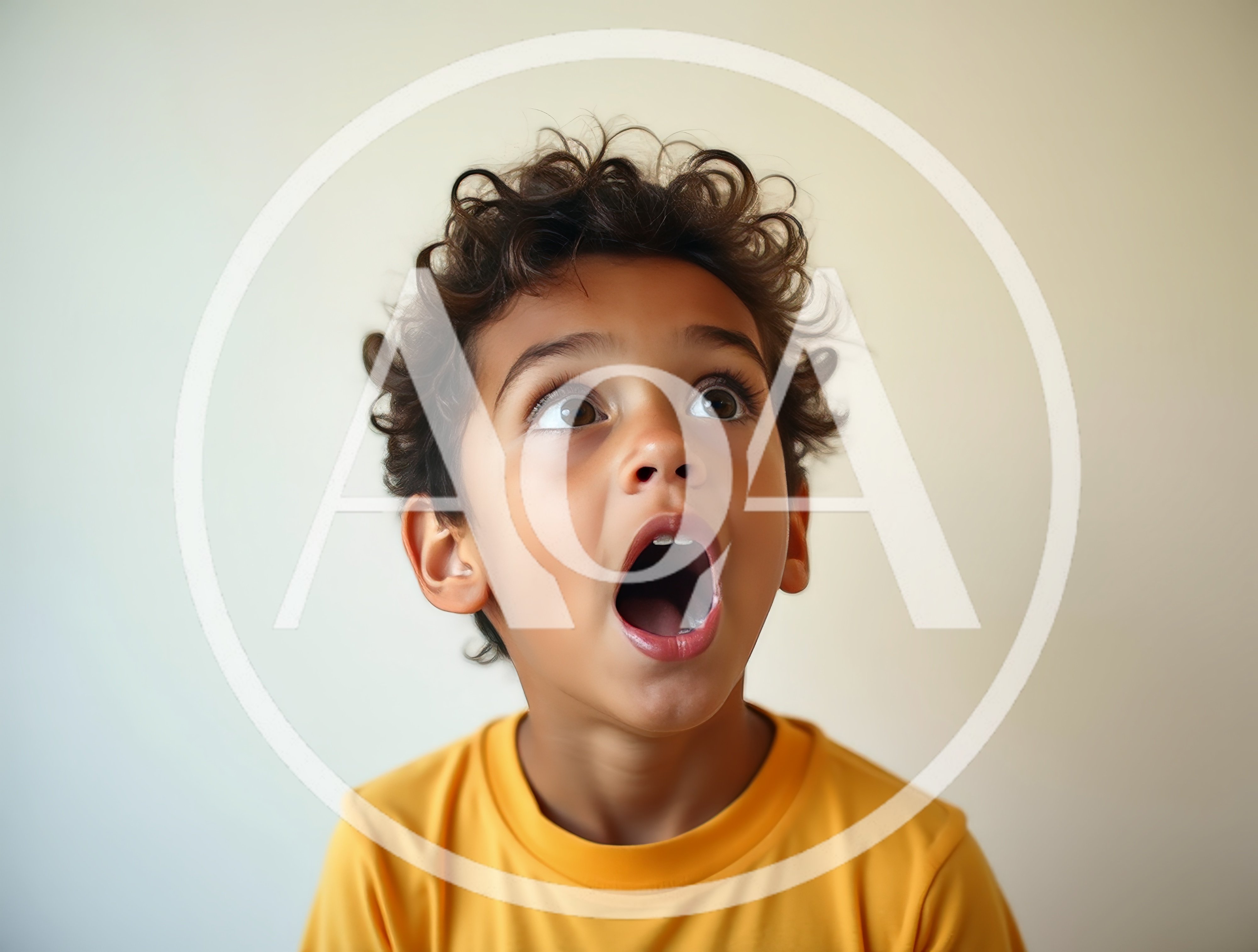 Surprised Young Boy With Curly Hair Looking Up