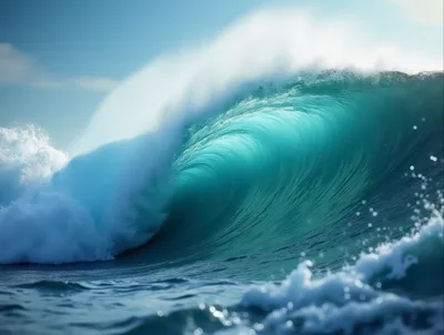 Powerful Turquoise Ocean Wave Breaking In Sunlight