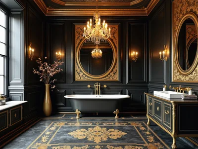 Luxury Bathroom Interior With Black And Gold Decor