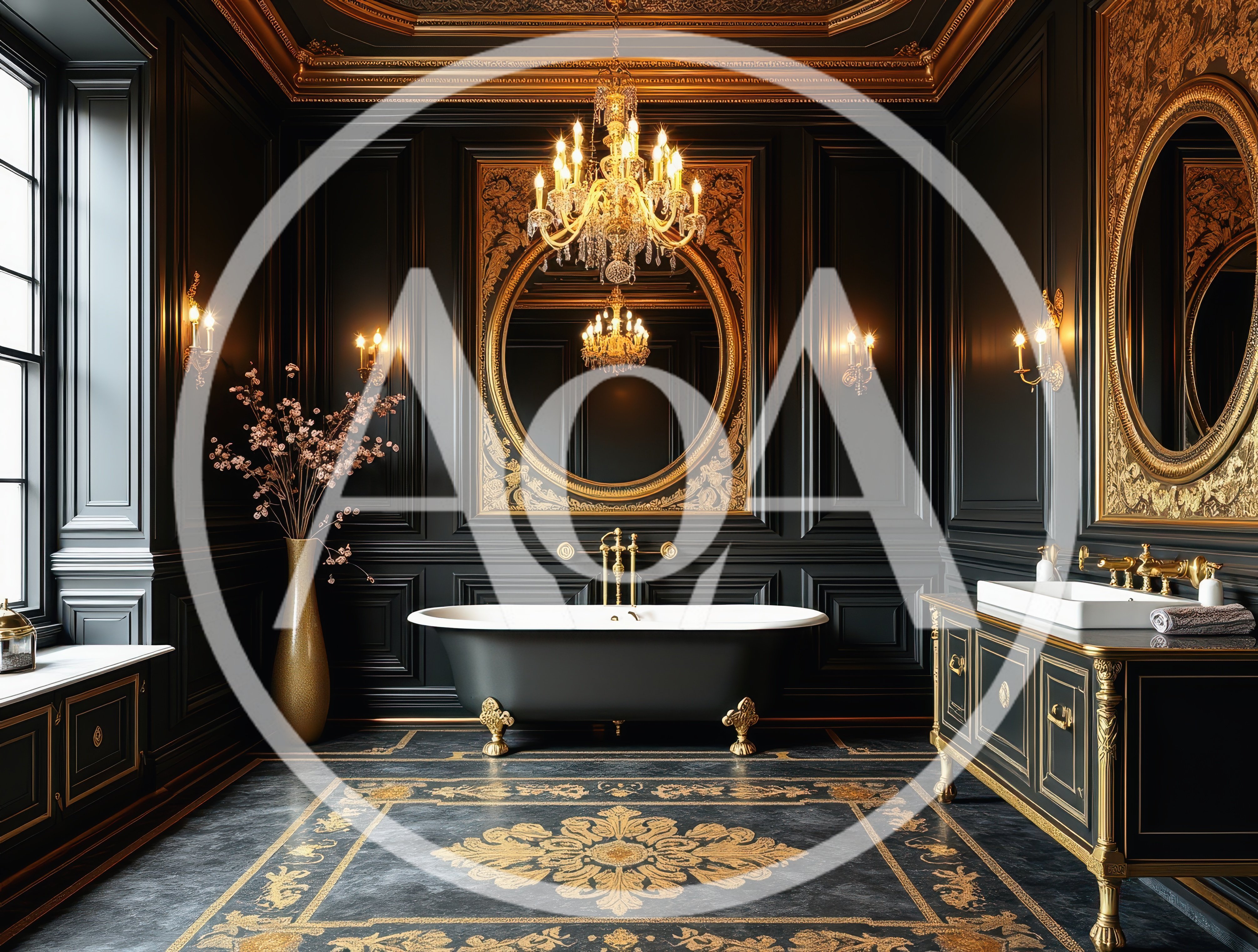 Luxury Bathroom Interior With Black And Gold Decor