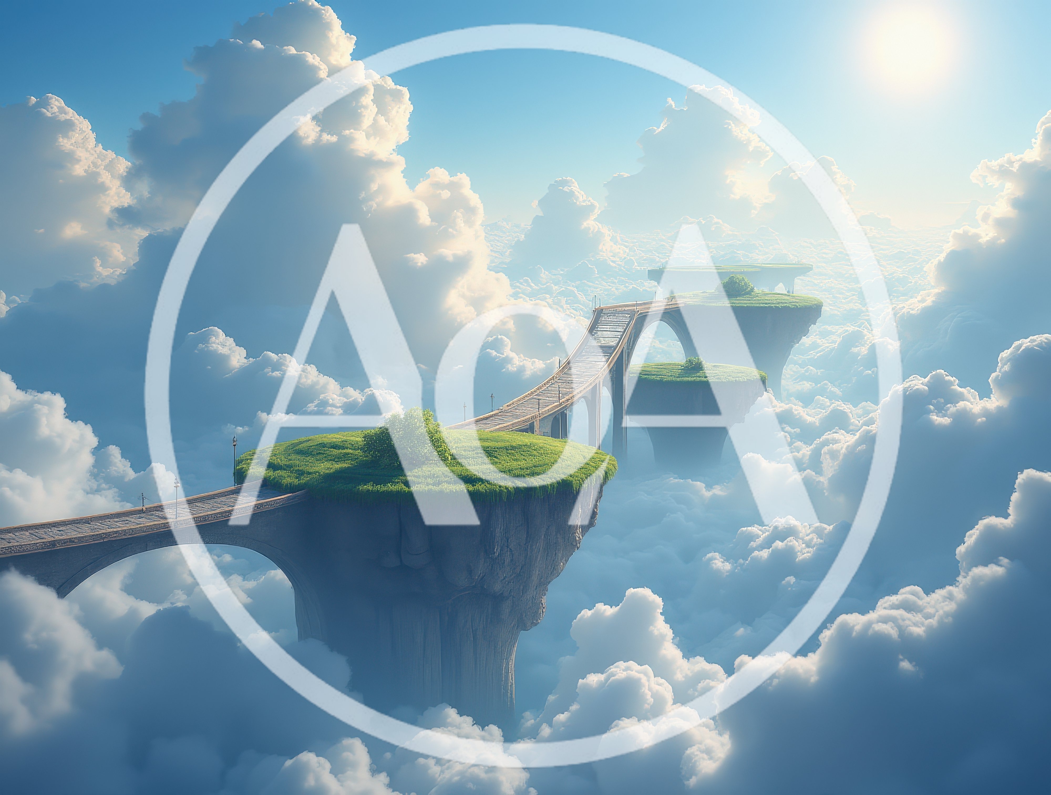 Floating Islands Connected By Stone Bridges Above Clouds