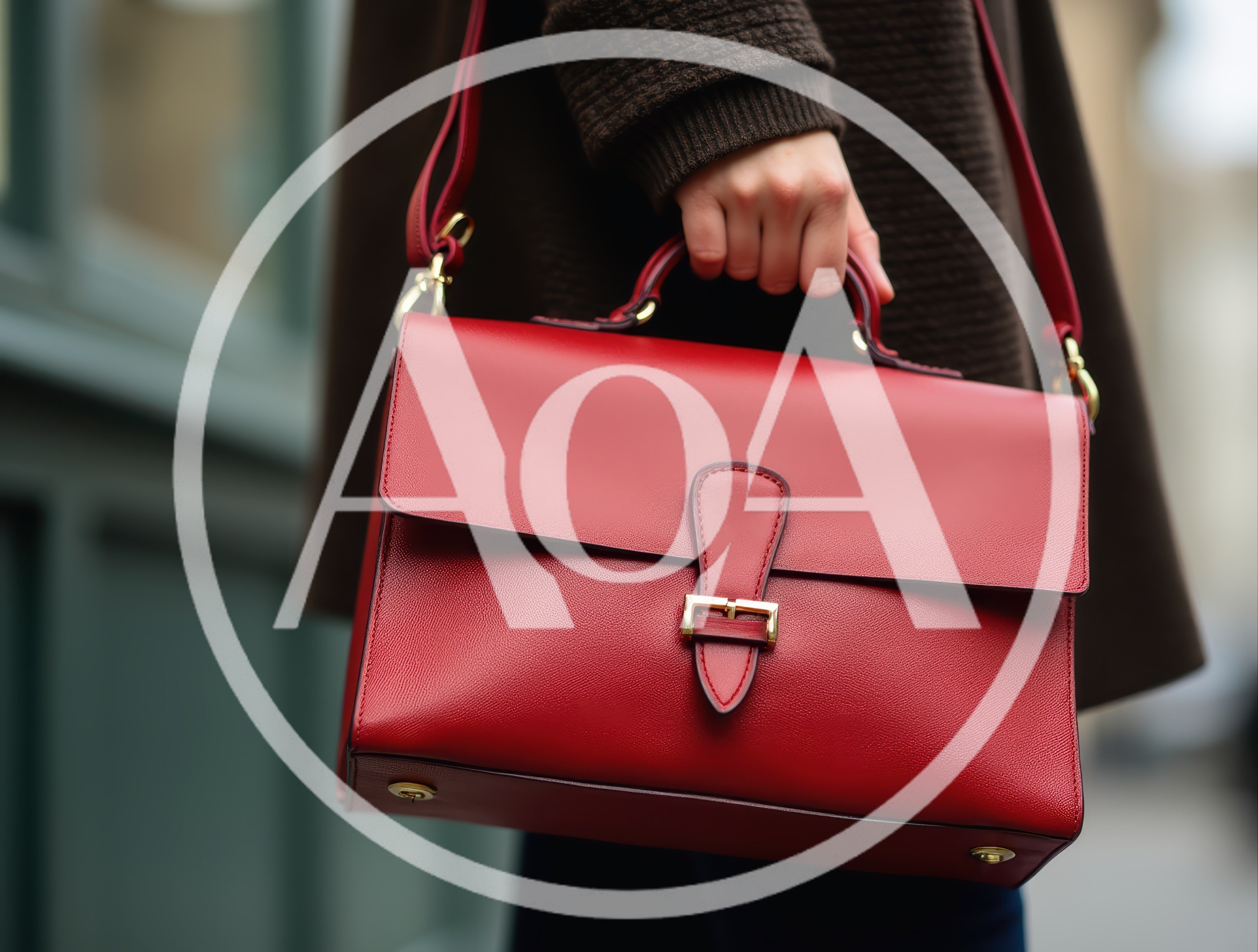 Person Carrying A Stylish Red Leather Handbag