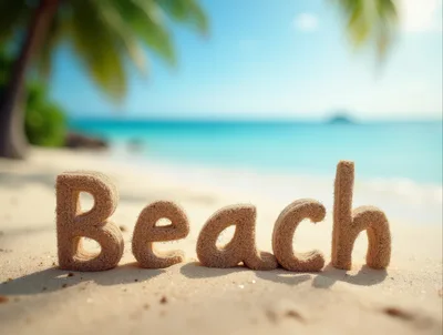 Sand Sculpted Beach Text On Tropical Shoreline