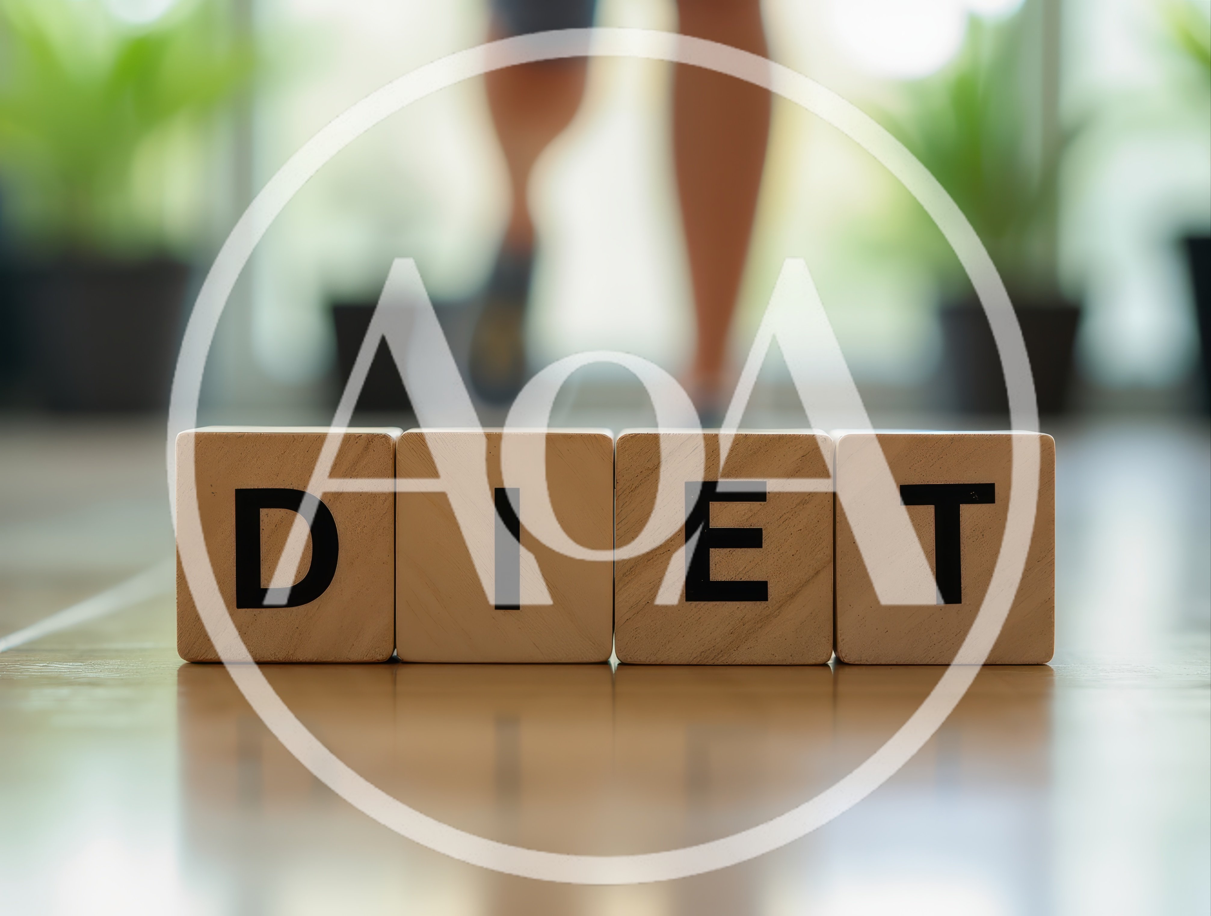Wooden Blocks Spelling Diet With Blurred Person Walking