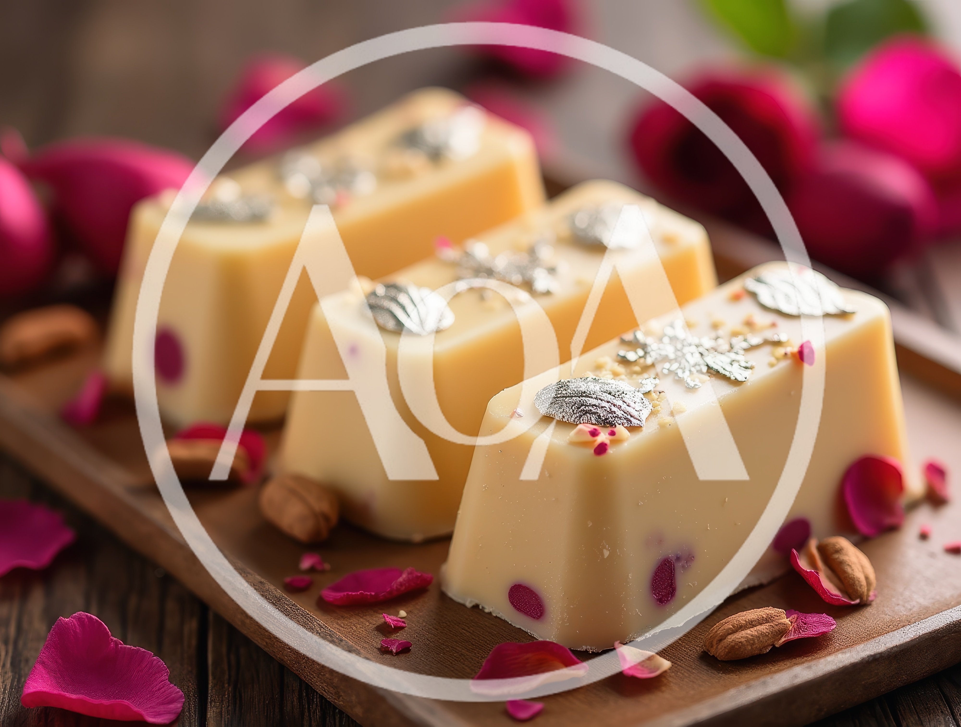 Three White Chocolate Bars Decorated With Silver Leaf