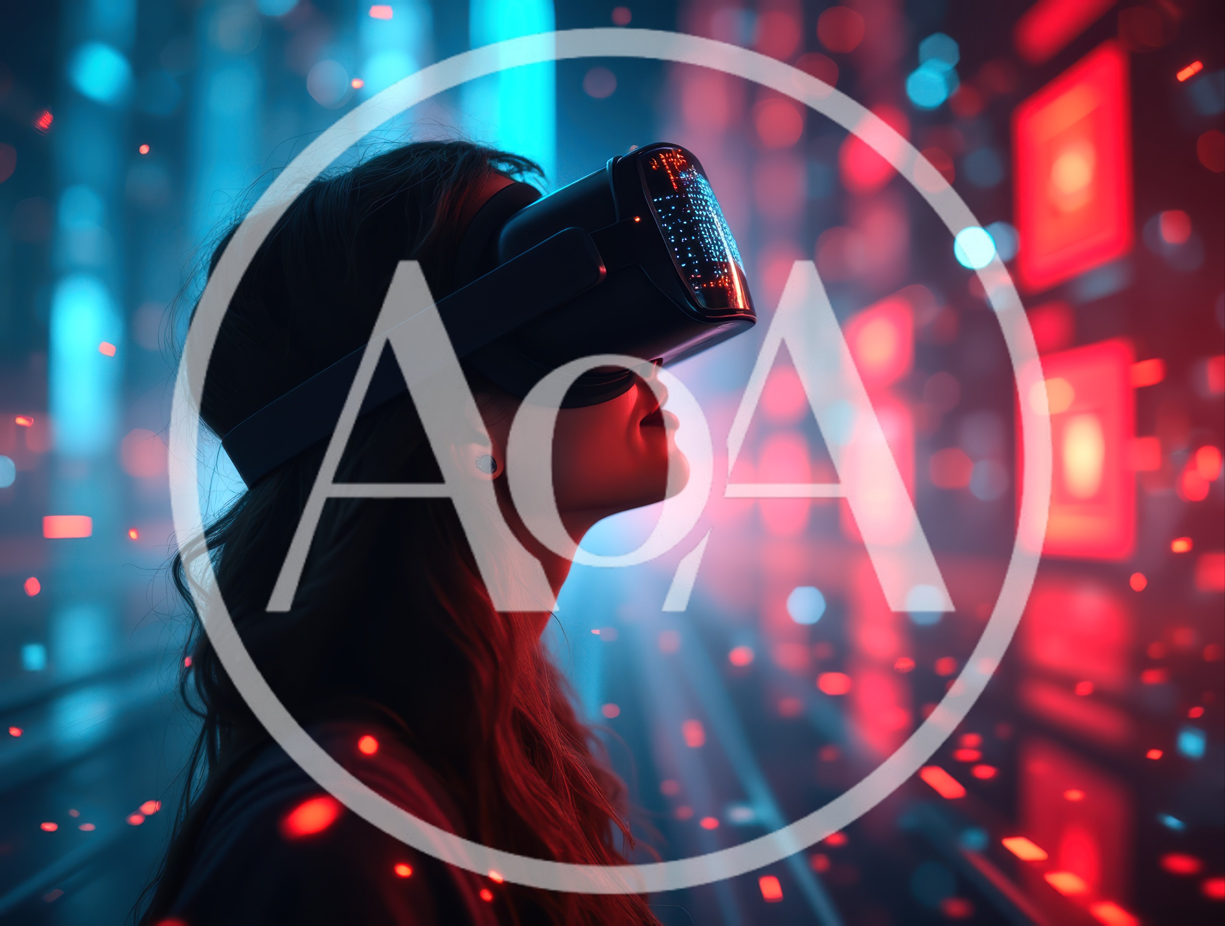 Young Woman Wearing Virtual Reality Headset In Neon City