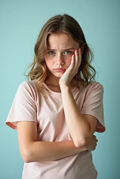 Sad Young Girl Touching Her Cheek