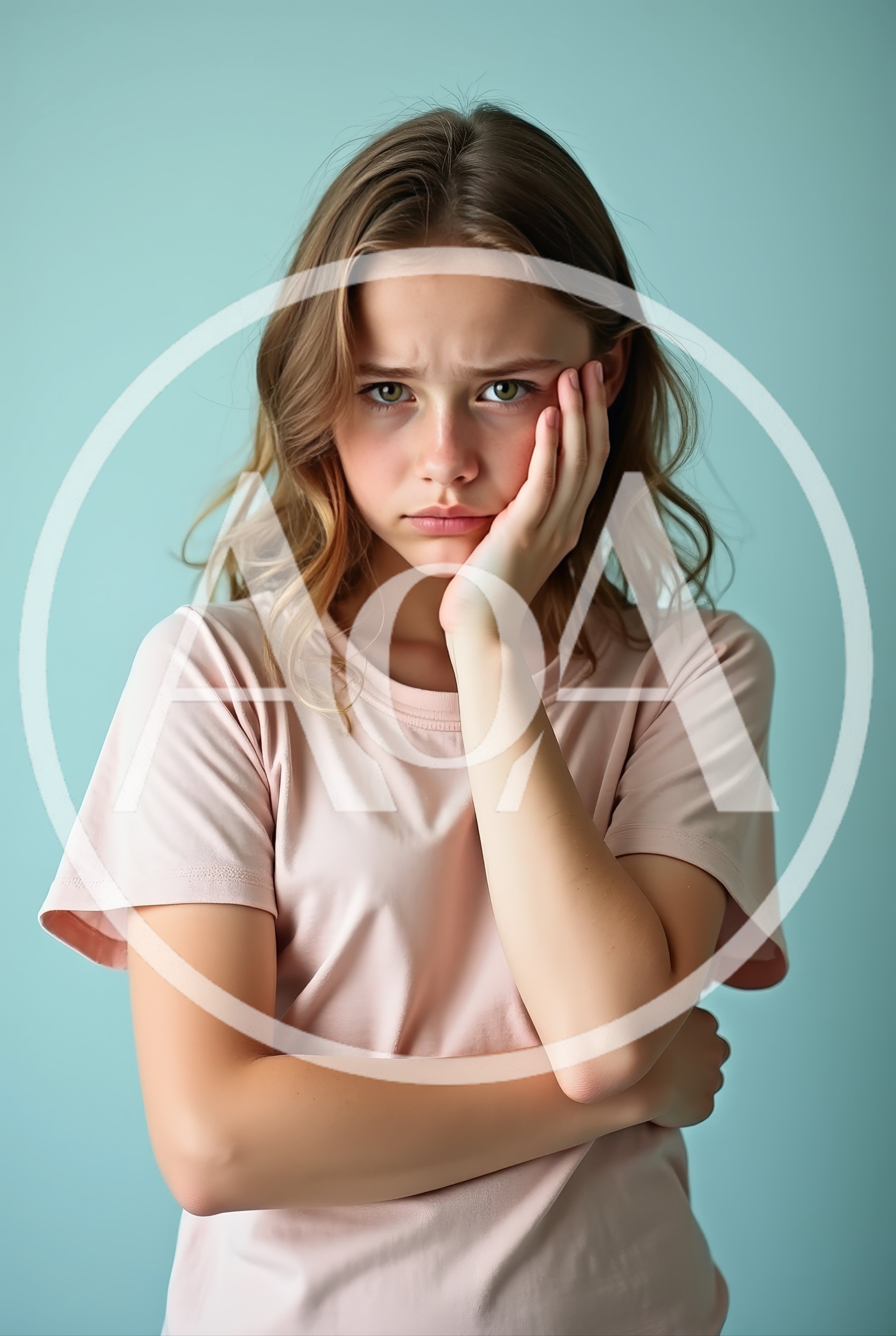 Sad Young Girl Touching Her Cheek