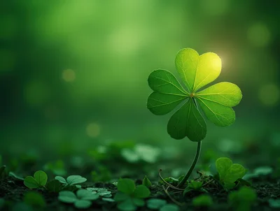Four Leaf Clover Growing In A Lush Green Forest