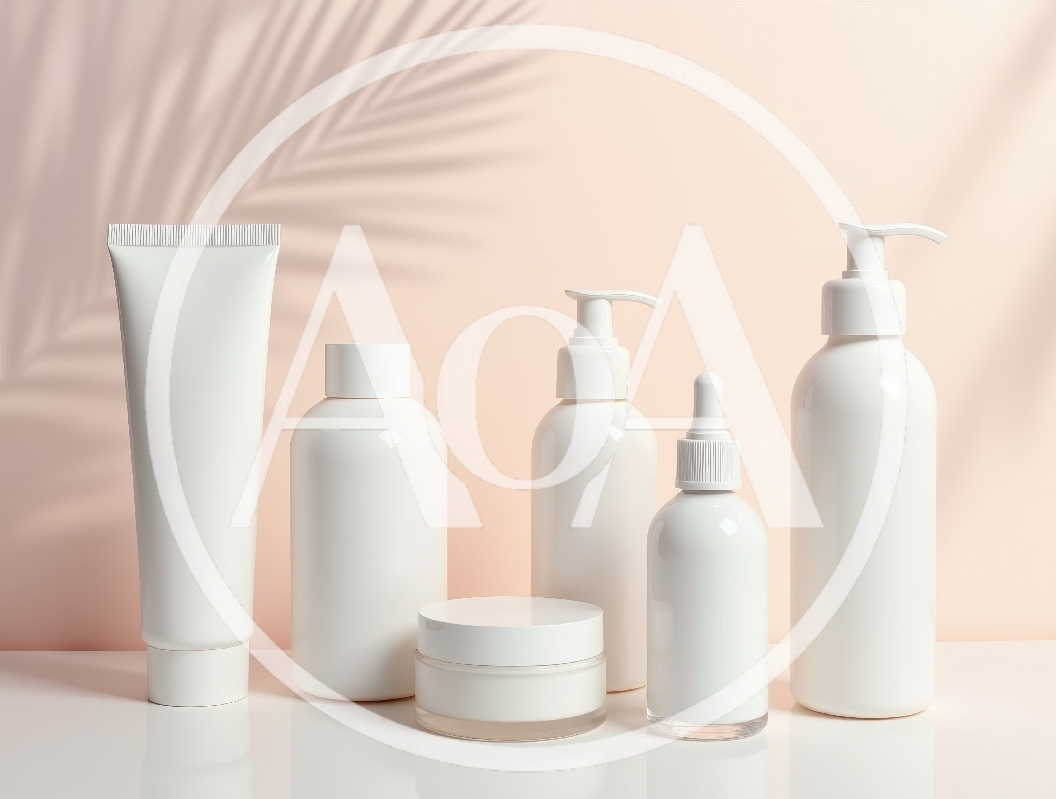 Set Of Blank White Cosmetic Bottles And Jars