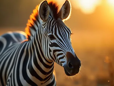 Portrait Of A Zebra In Golden Hour Sunlight