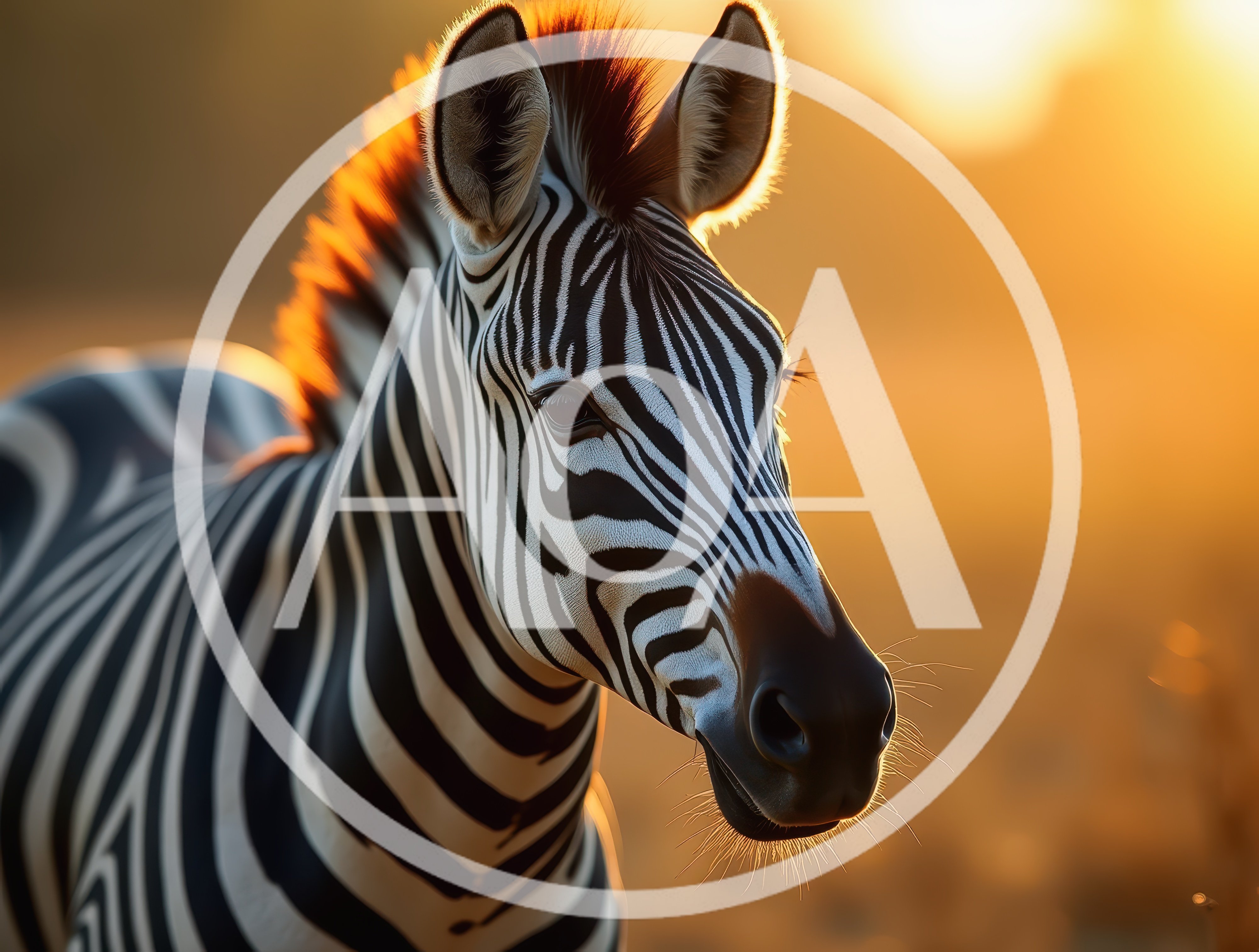 Portrait Of A Zebra In Golden Hour Sunlight