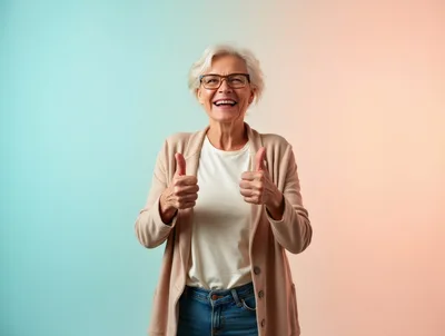 Happy Senior Woman Giving Double Thumbs Up