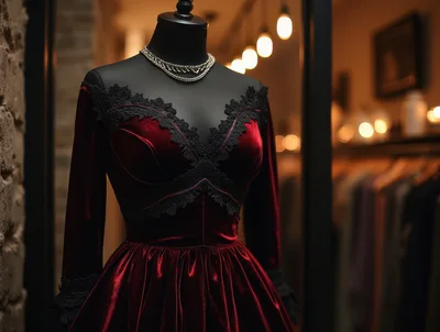 Elegant Red Velvet Dress On A Store Mannequin