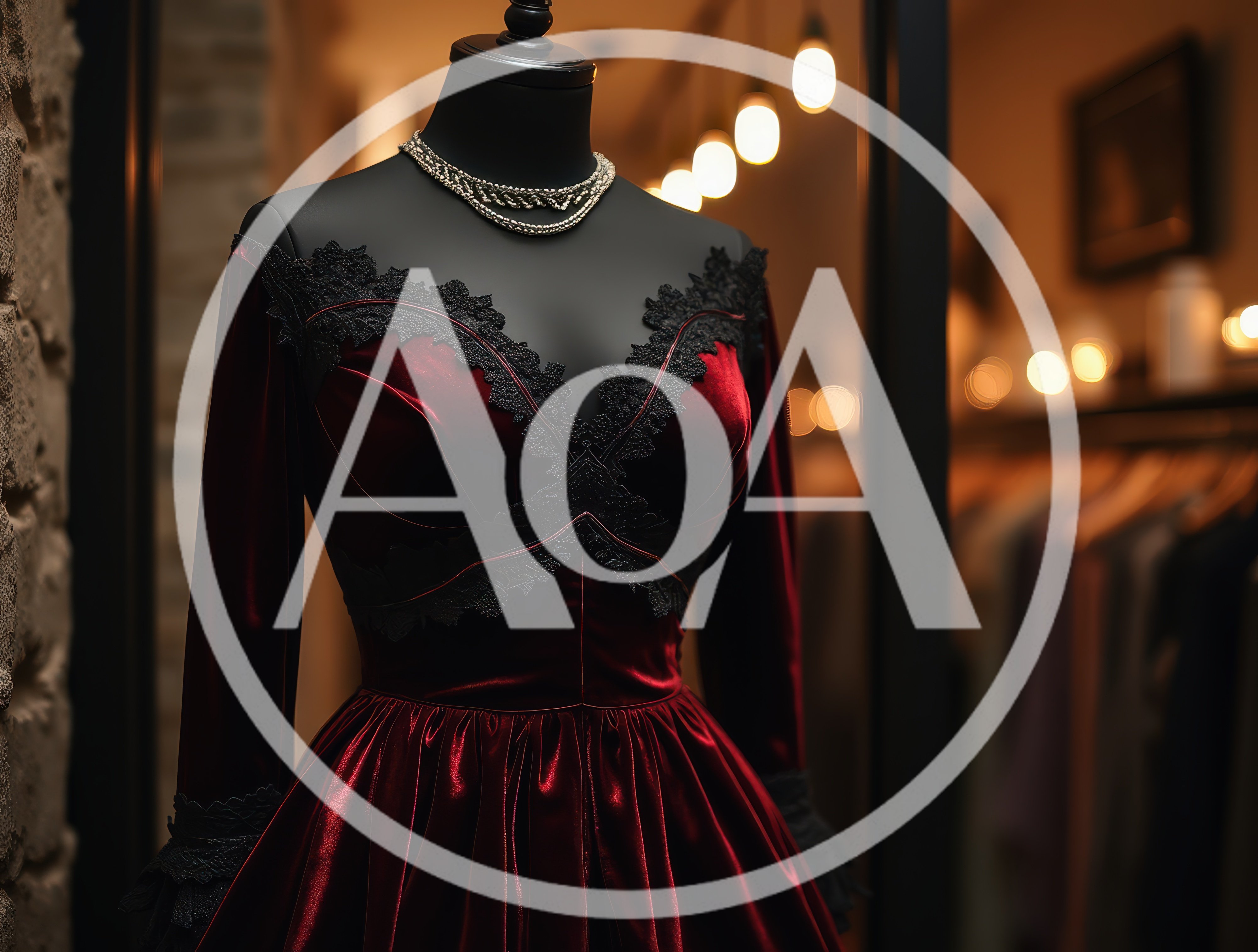 Elegant Red Velvet Dress On A Store Mannequin