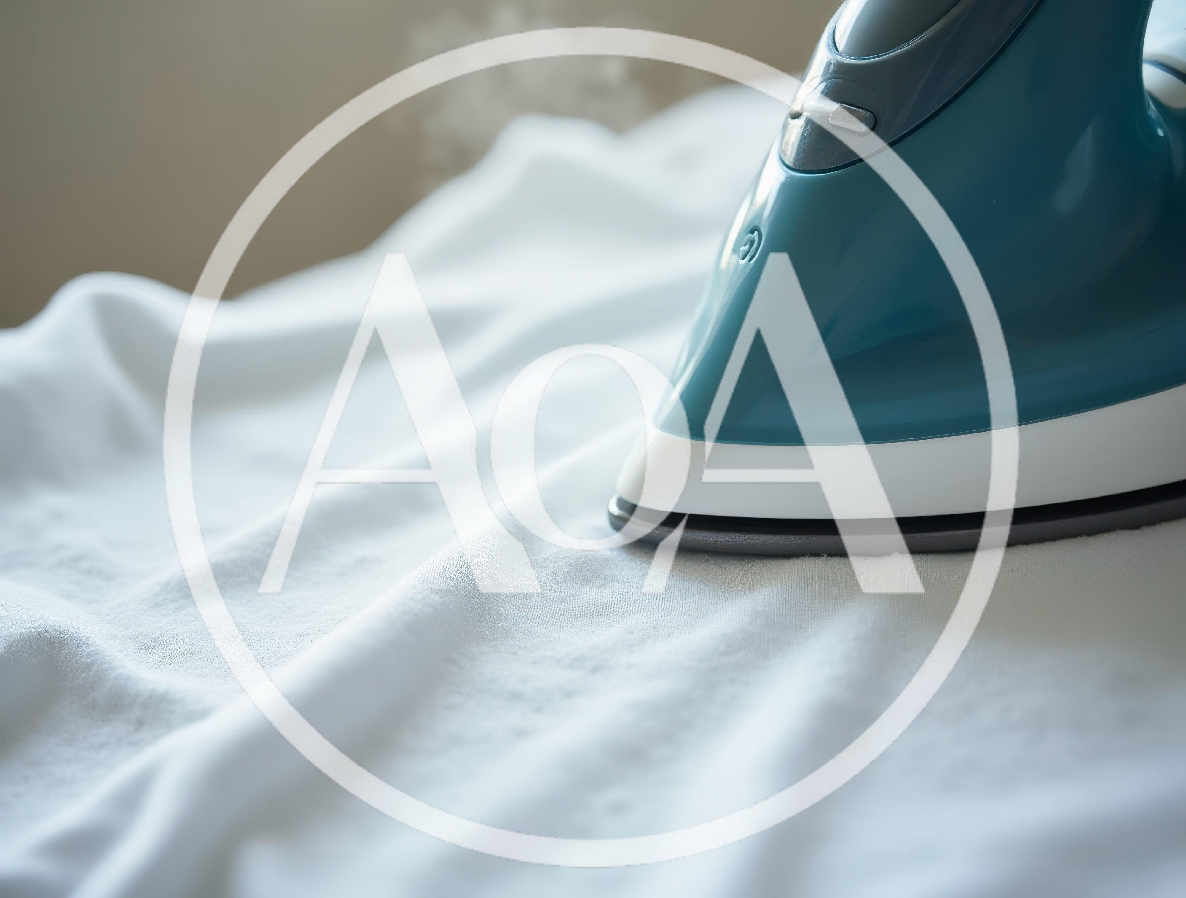 Close Up Of A Teal Steam Iron On White Fabric
