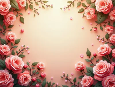 Floral Frame With Pink Roses On Pastel Background