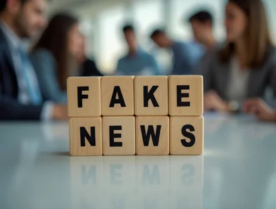 Wooden Blocks Spelling Fake News on Office Table