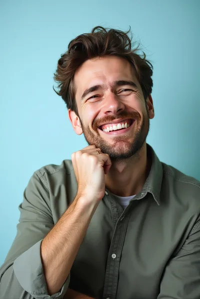 Happy Man Smiling With Hand On Chin