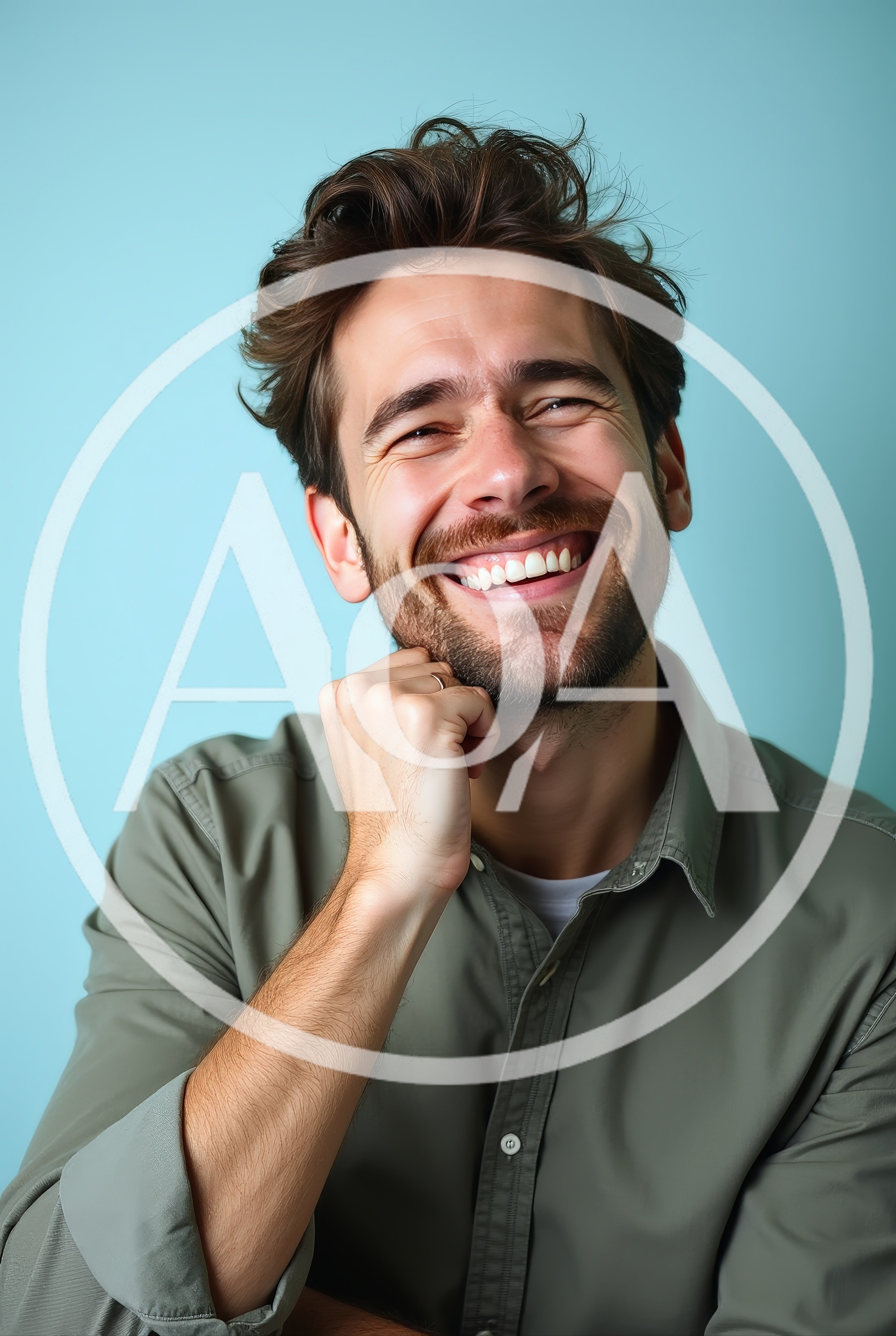 Happy Man Smiling With Hand On Chin