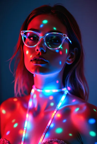 Portrait Of A Woman Wearing Glowing LED Glasses