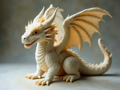 Intricate White Dragon Figurine On Neutral Background