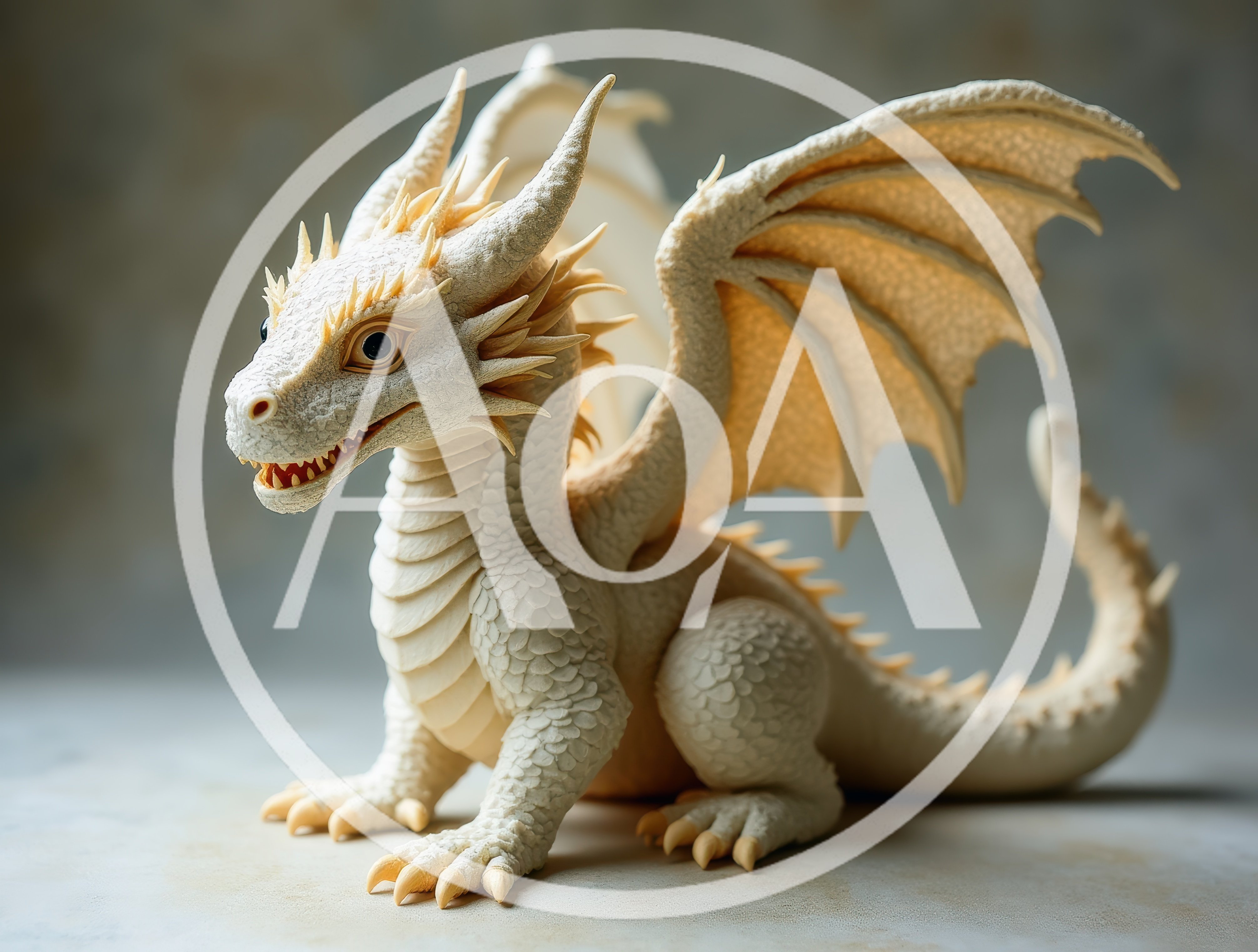 Intricate White Dragon Figurine On Neutral Background