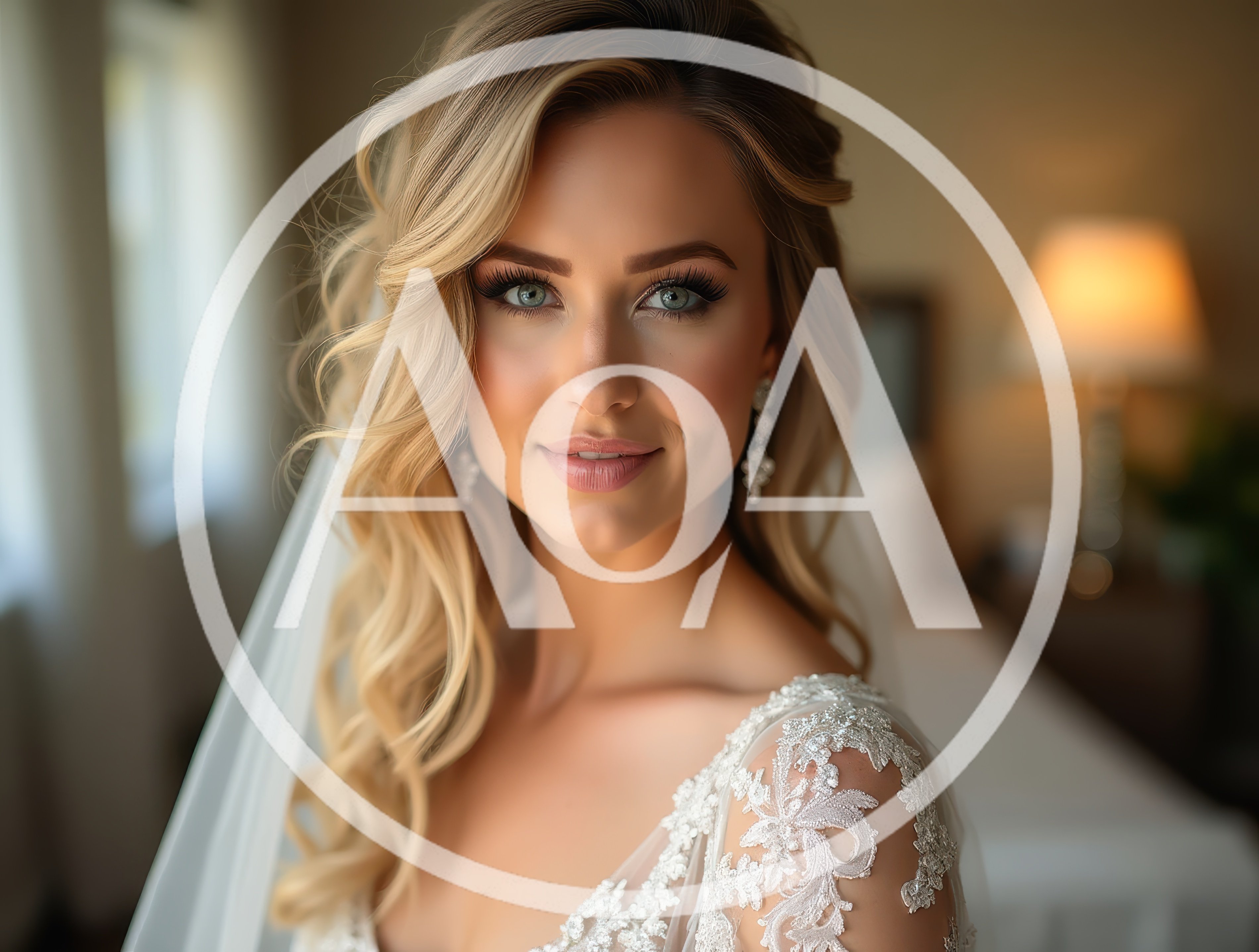 Beautiful Blonde Bride Portrait In Wedding Dress