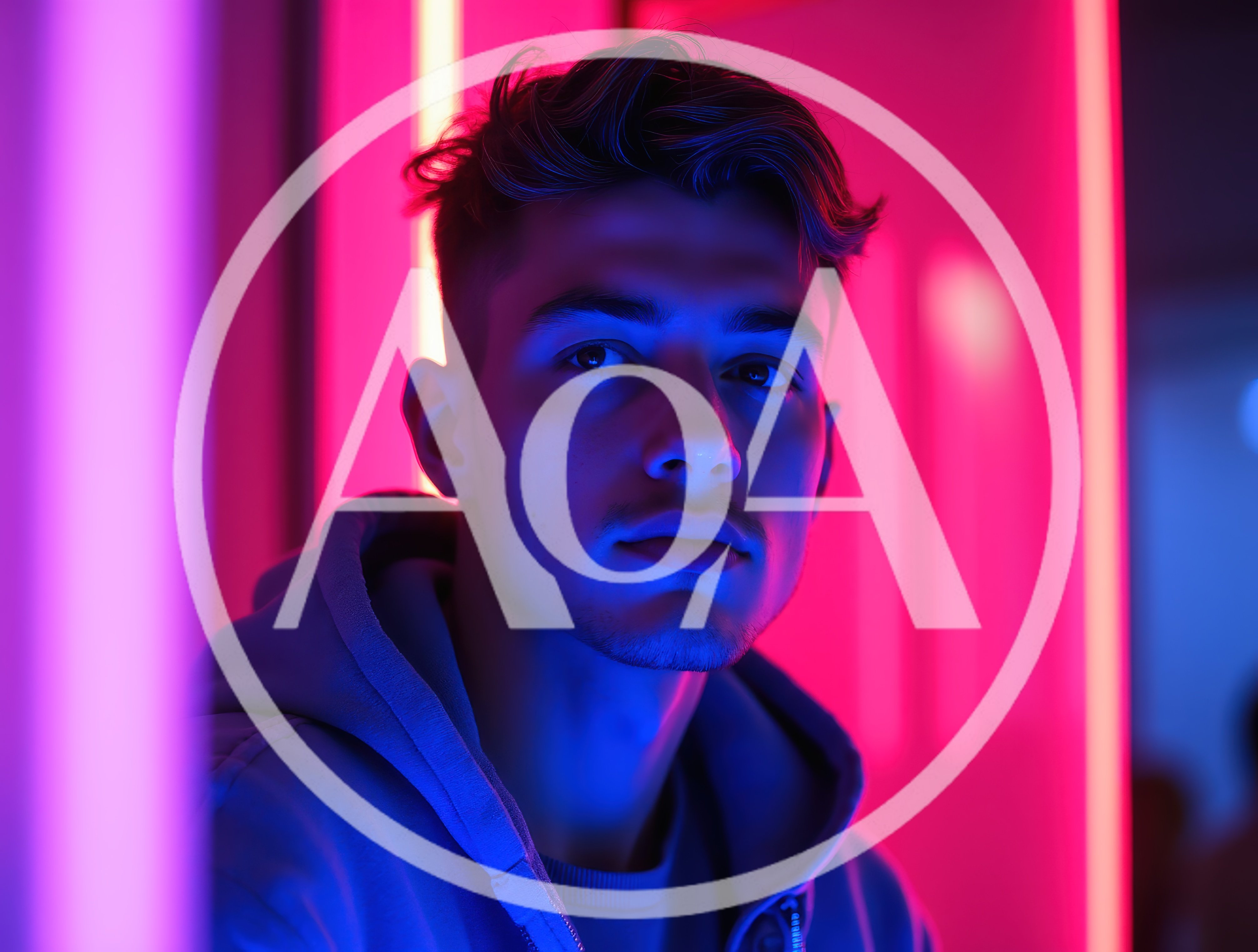 Young Man Posing In Vibrant Neon Lighting