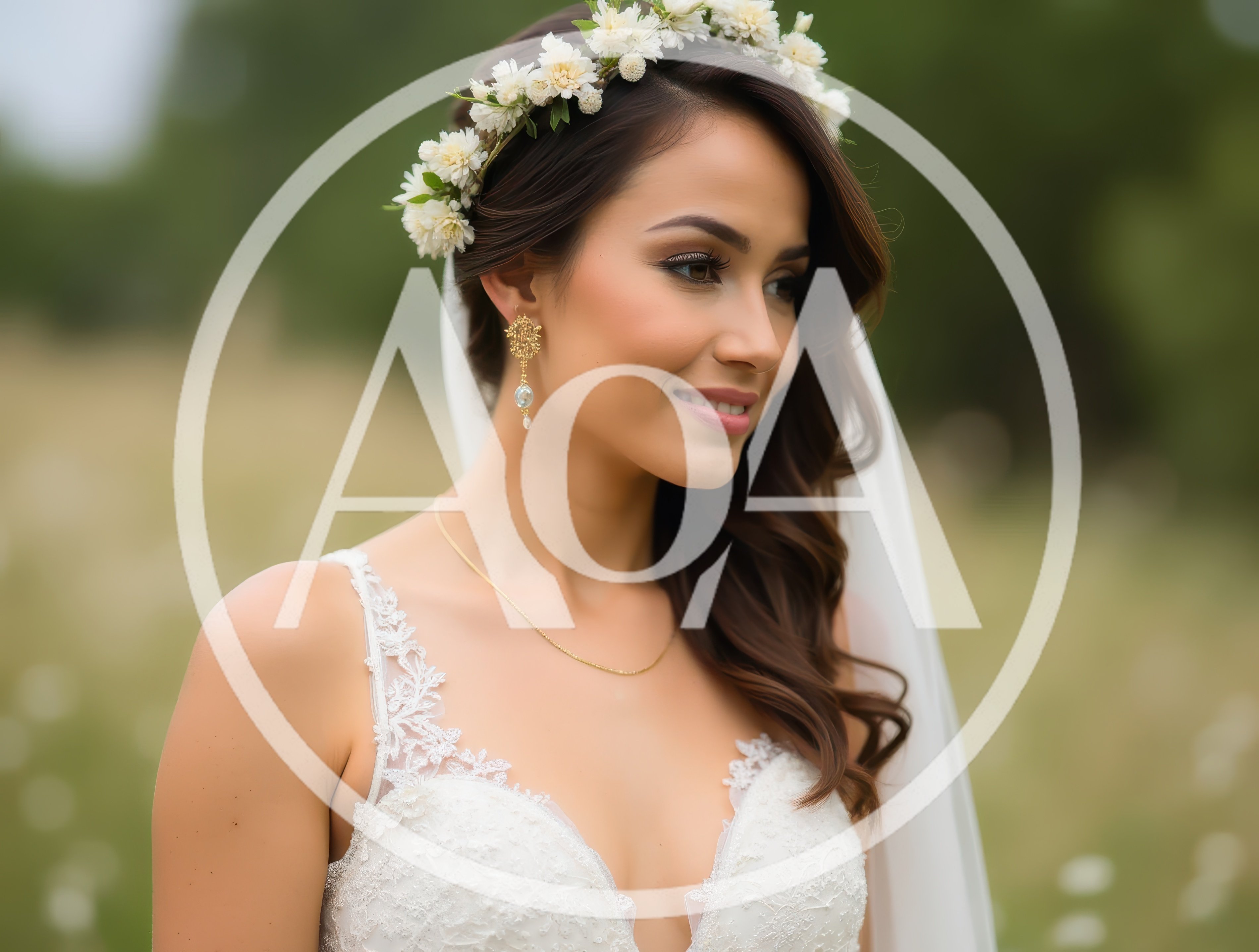 Beautiful Bride Wearing Floral Crown In Outdoor Setting