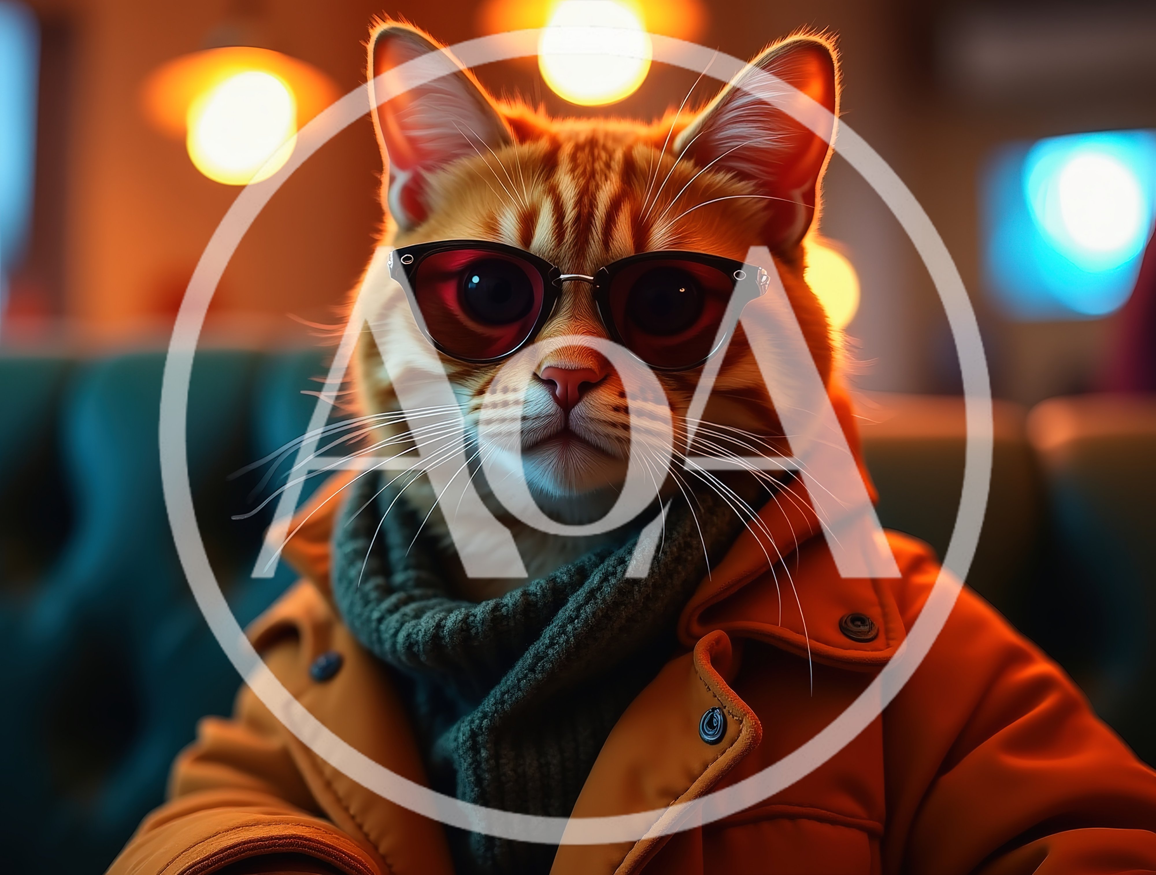 Stylish Ginger Cat Wearing Sunglasses And Winter Jacket