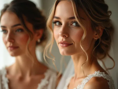 Two Beautiful Brides Preparing For Wedding Ceremony