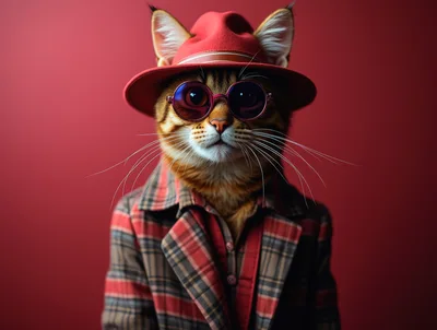 Stylish Cat Wearing Fedora and Sunglasses