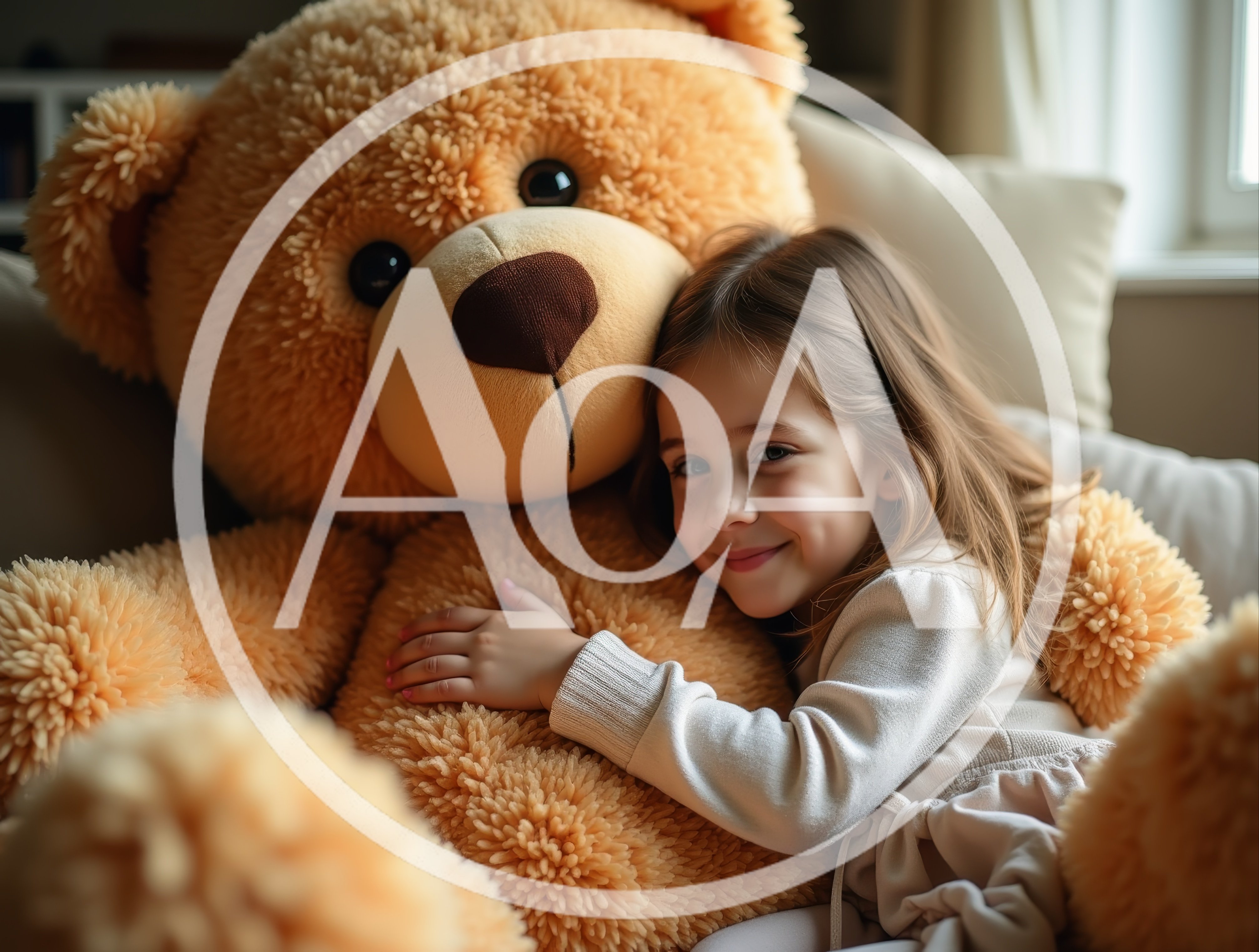 Little Girl Hugging a Giant Teddy Bear