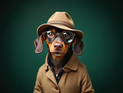 Dachshund Dog Wearing A Fedora And Glasses