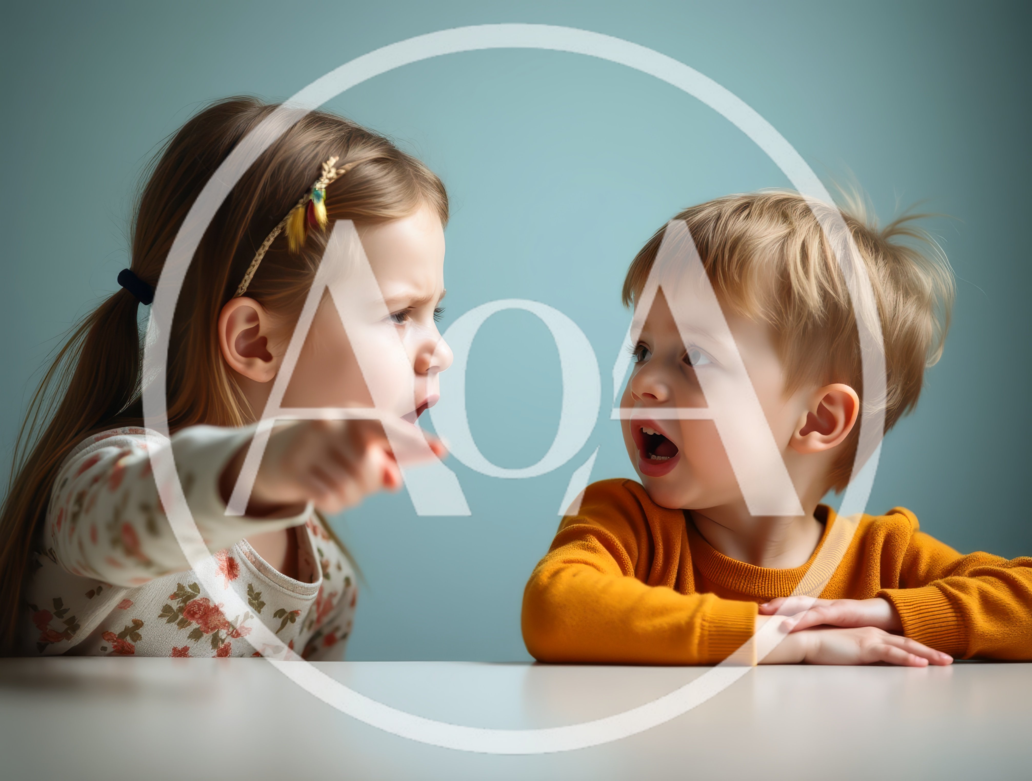 Young Girl Scolding A Little Boy At A Table