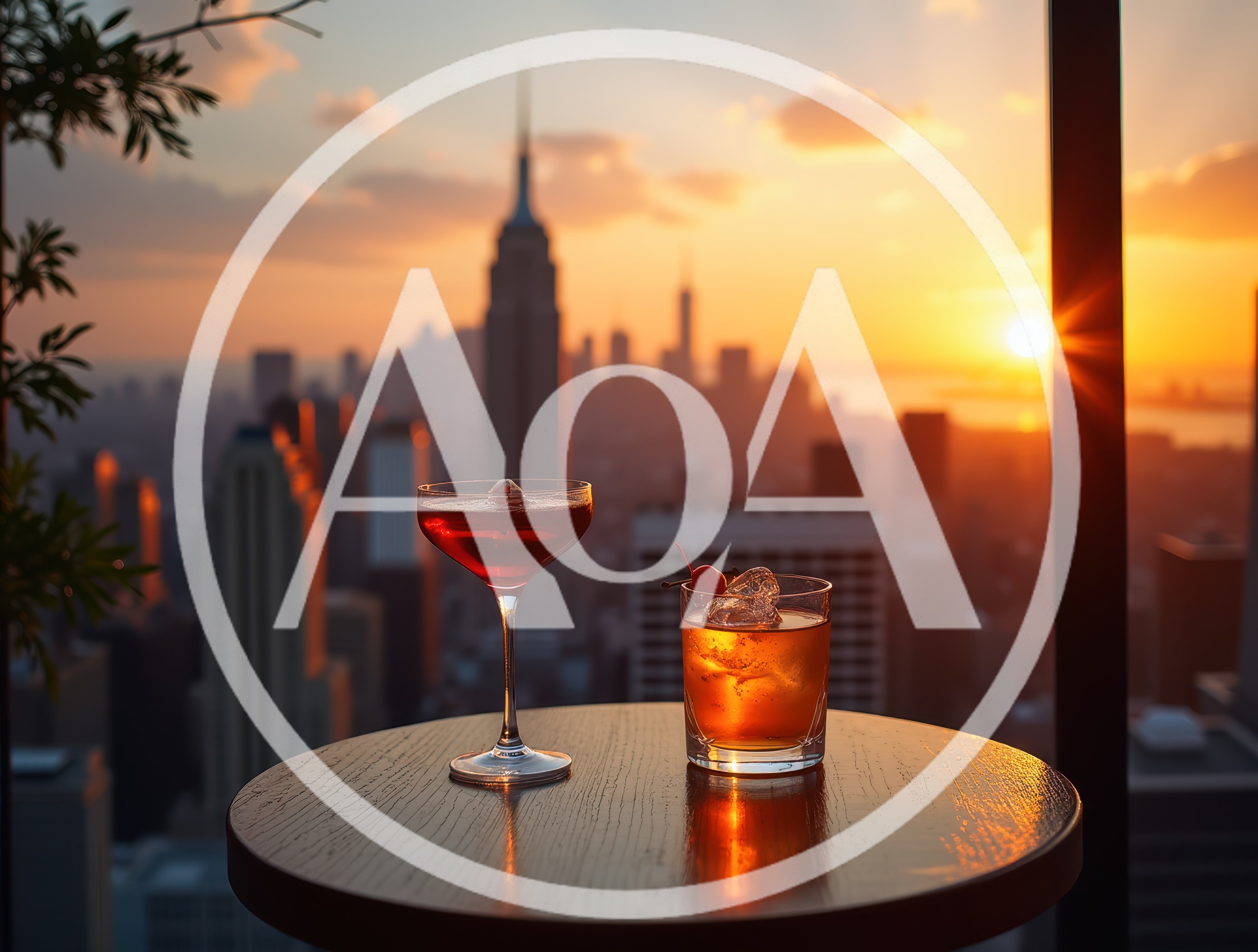 Two Cocktails On A Rooftop Terrace At Sunset