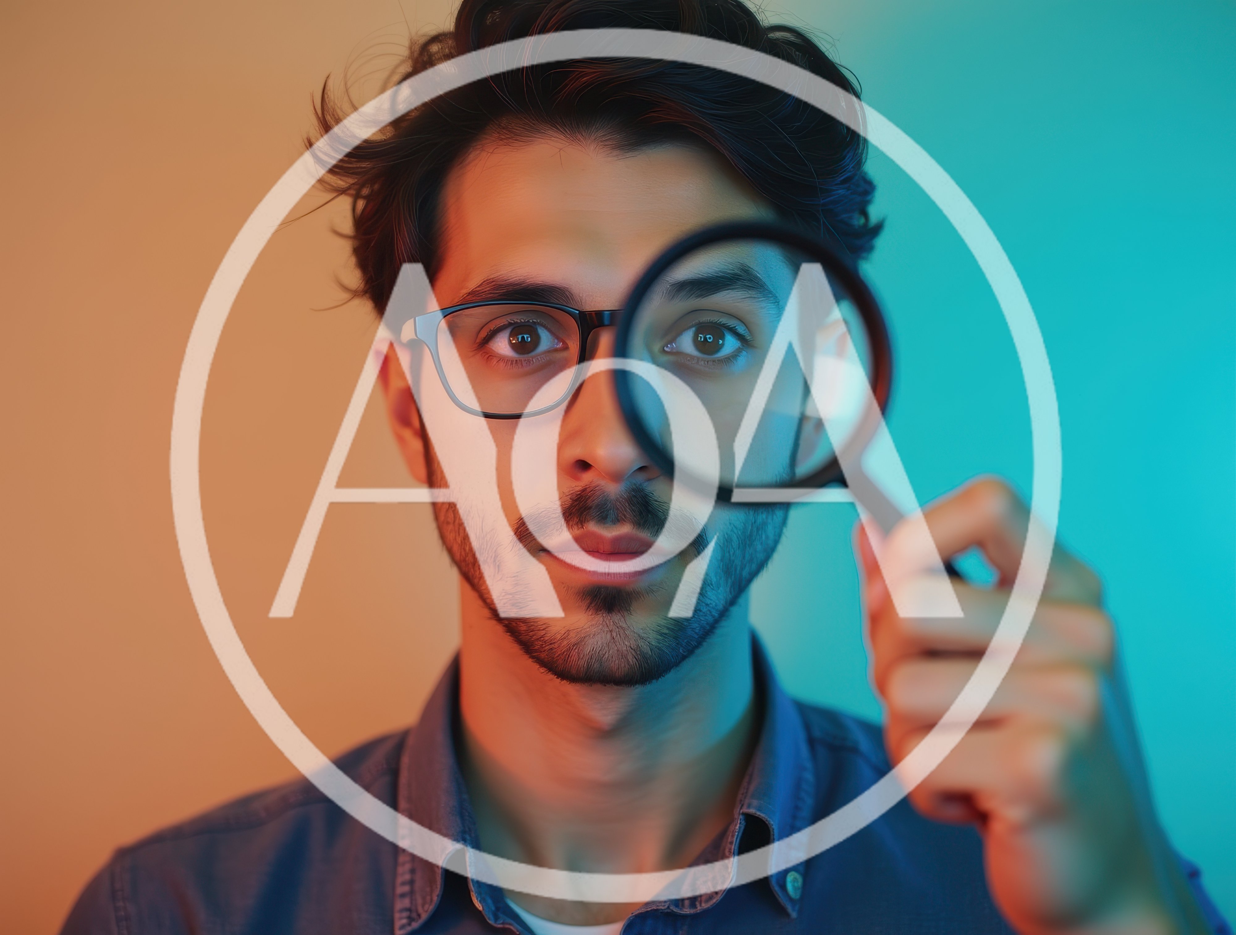 Young Man Looking Through Magnifying Glass