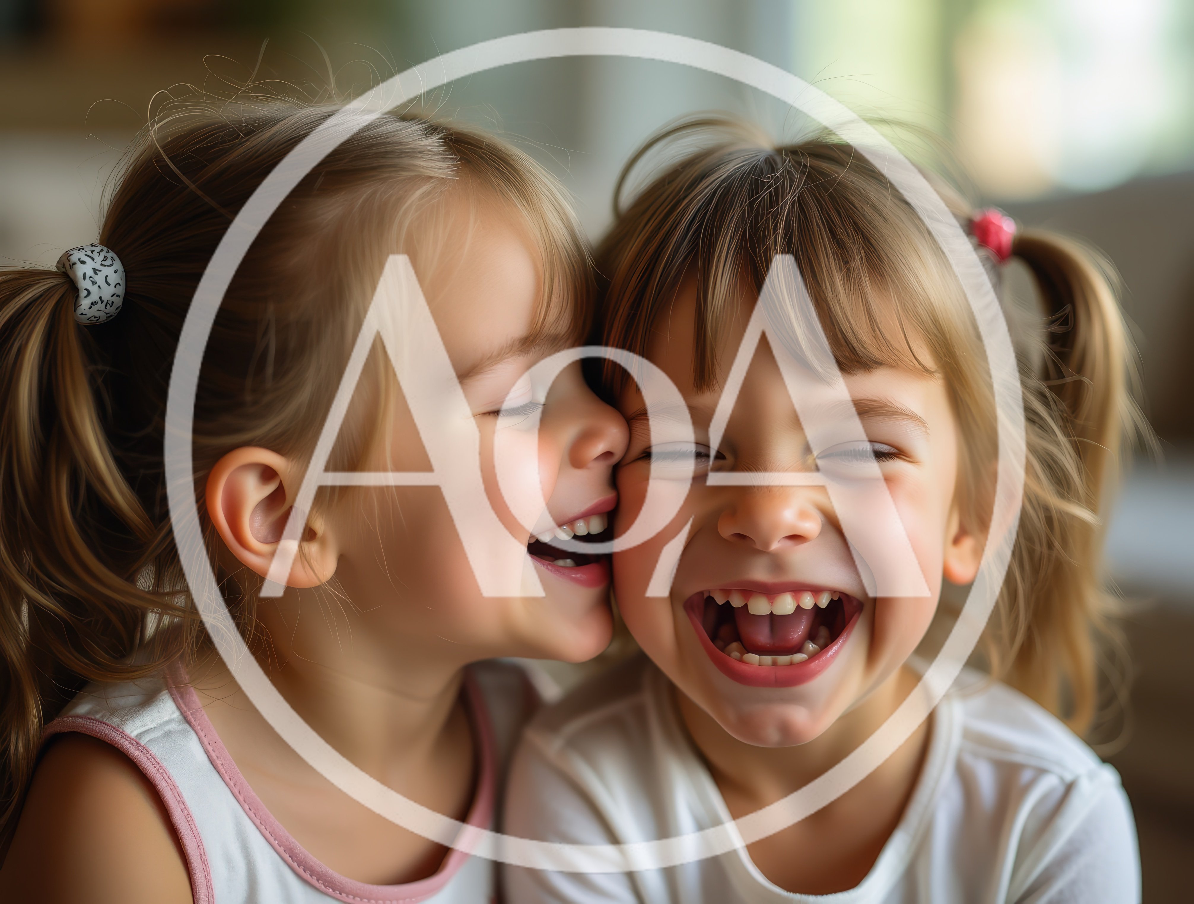 Two Young Girls Laughing Together Indoors
