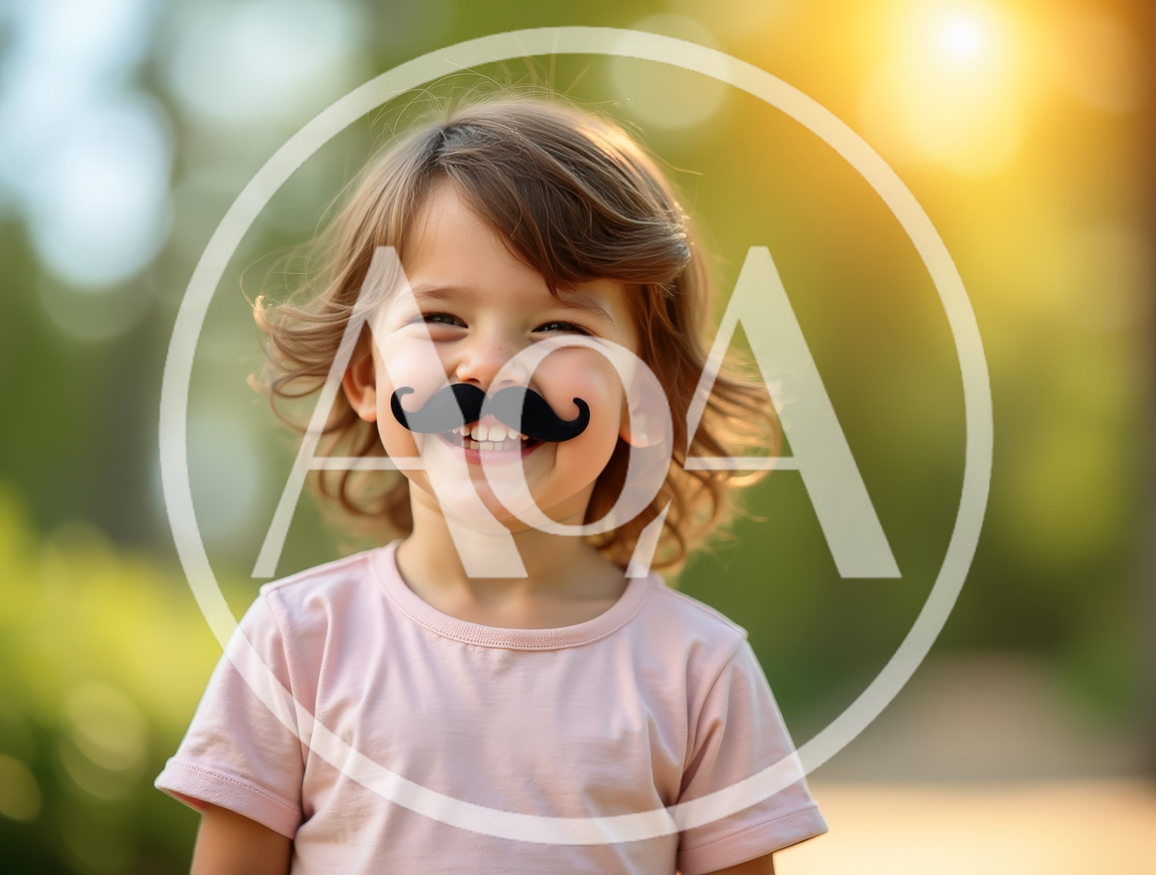 Happy Toddler Wearing A Fake Mustache Outdoors