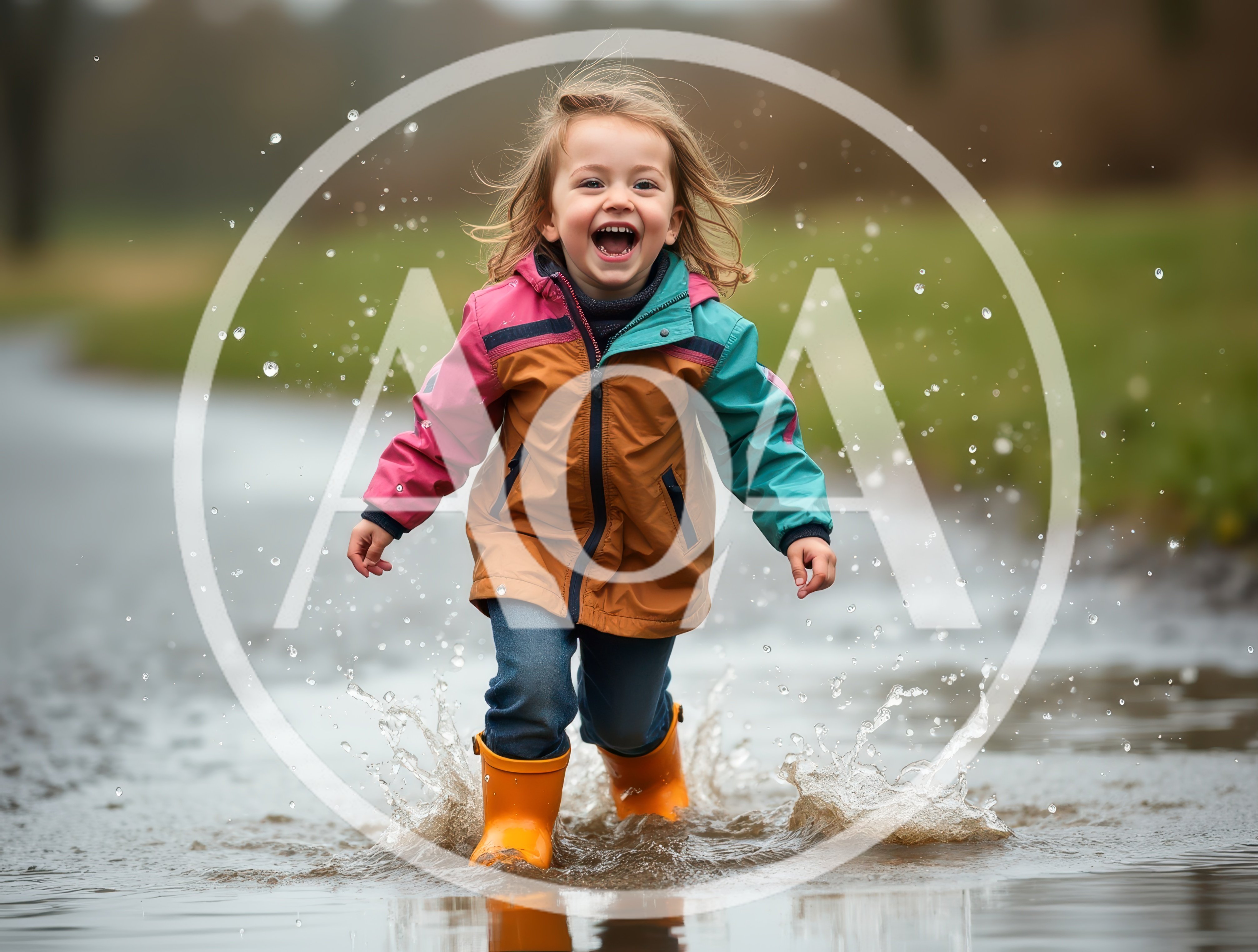 Happy Toddler Girl Splashing In A Muddy Puddle
