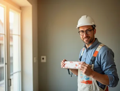 Construction Worker Holding A Brick In A Renovated Room