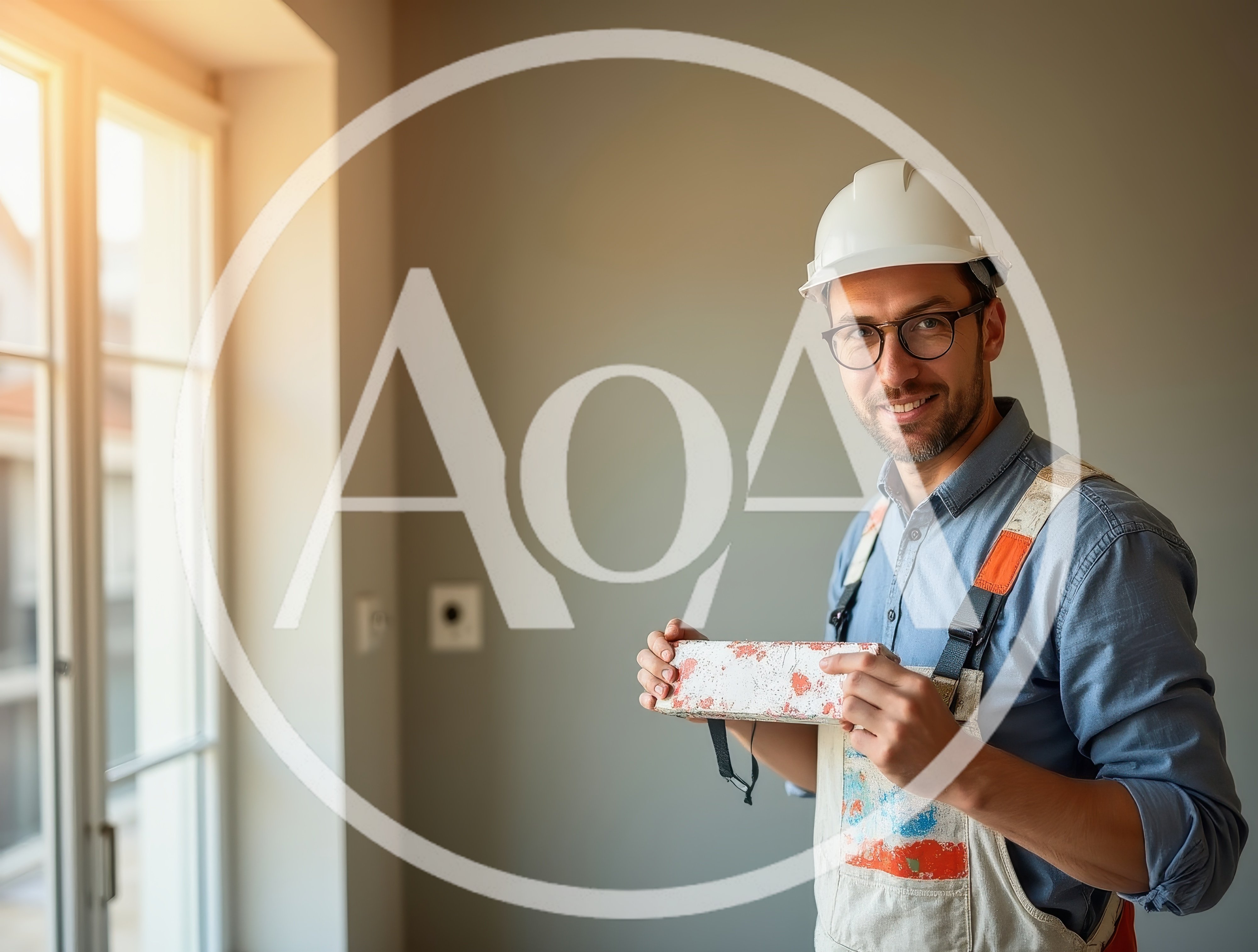 Construction Worker Holding A Brick In A Renovated Room