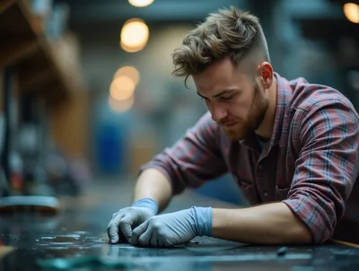 Young Craftsman Working On A Project In Workshop