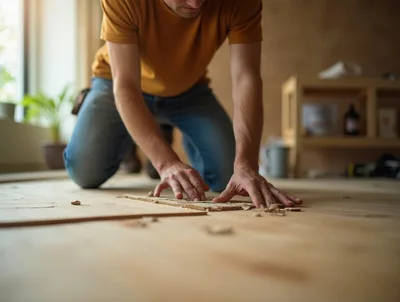 Man Installing Wooden Flooring In A Home Renovation