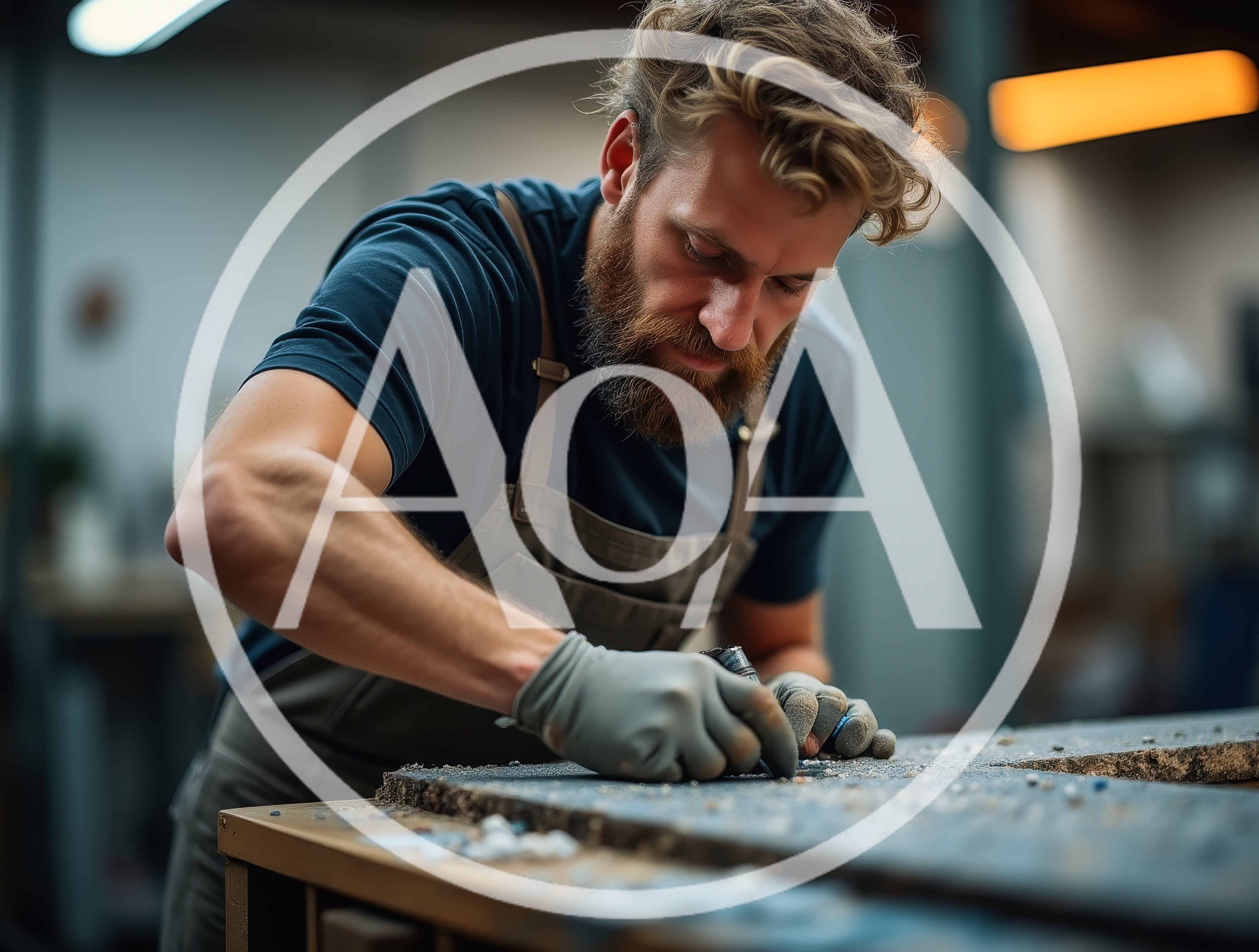 Artisan Craftsman Working On Stone Surface In Workshop